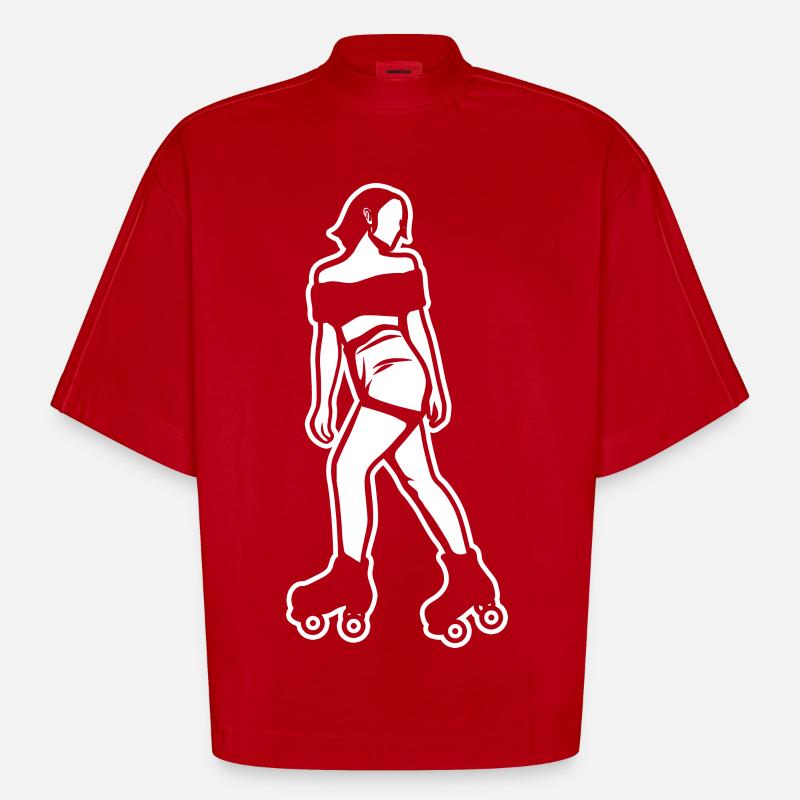 Rollerskates Mädchen - Heavyweight Oversized Organic Boxy T-Shirt Made in EU - Rot