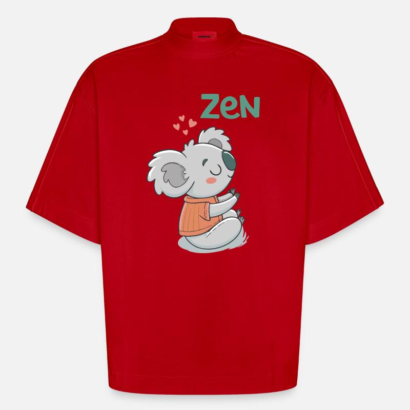 Koala Zen en Pullover Orange - T-shirt bio épais oversize Boxy fabriqué en UE - rouge