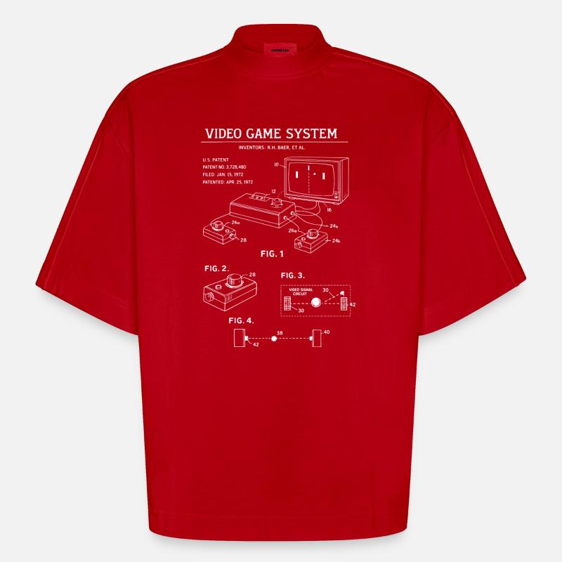 Plan de la console rétro - T-shirt bio épais oversize Boxy fabriqué en UE - rouge