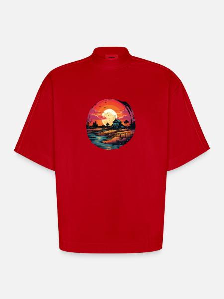 Landscape - Heavyweight Oversized Organic Boxy T-Shirt Made in EU - red