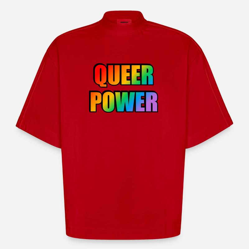 Queer Power Regenbogen Text - Heavyweight Oversized Organic Boxy T-Shirt Made in EU - Rot