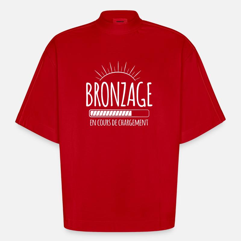 Tan Loading, Summer, Vacation, French - Heavyweight Oversized Organic Boxy T-Shirt Made in EU - red