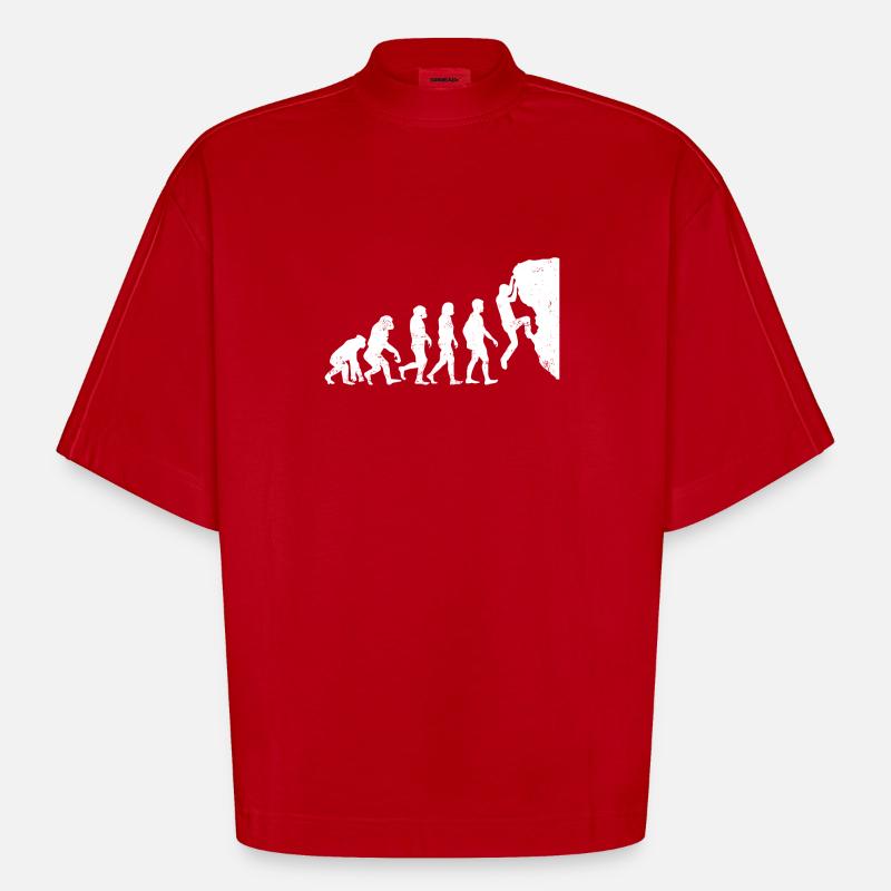 Klettern evolution bouldern geschenk bergsteigen - Heavyweight Oversized Organic Boxy T-Shirt Made in EU - Rot