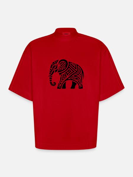 Elephant Tribal Art Tattoo med store ører - Heavyweight oversized organic boxy T-shirt made in EU - rød