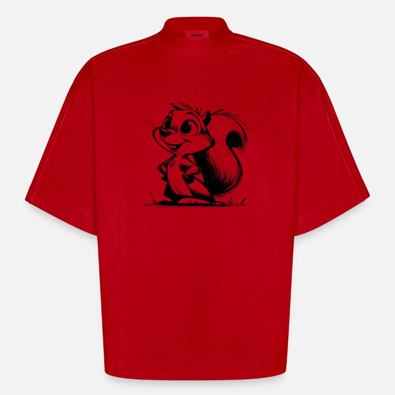 Putziges Eichhörnchen Bleistift Zeichnung - Heavyweight Oversized Organic Boxy T-Shirt Made in EU - Rot