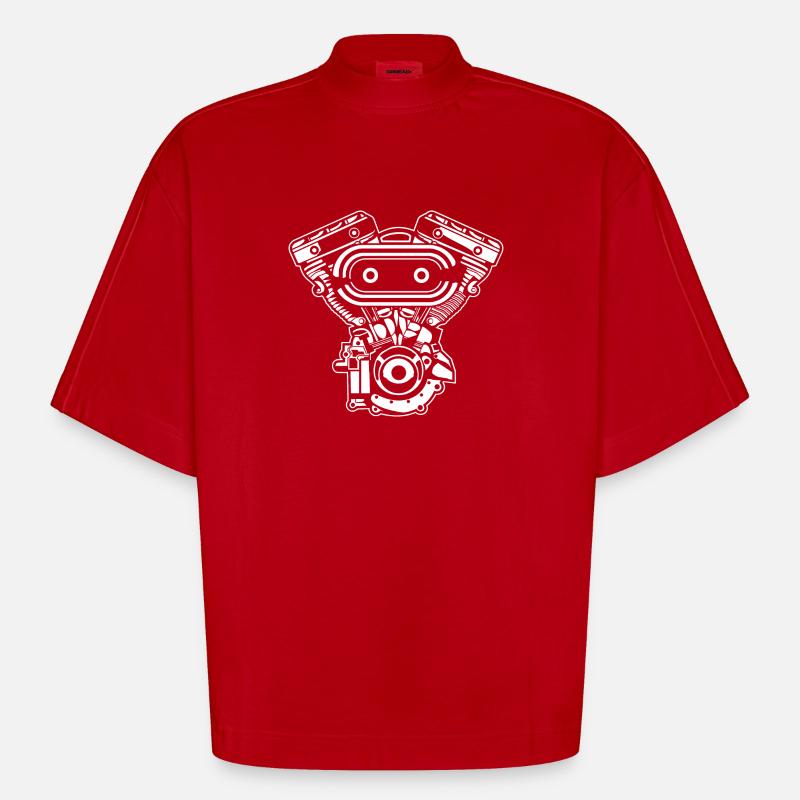 Motorcycle Engine / Engine 02_white - Heavyweight Oversized Organic Boxy T-Shirt Made in EU - red