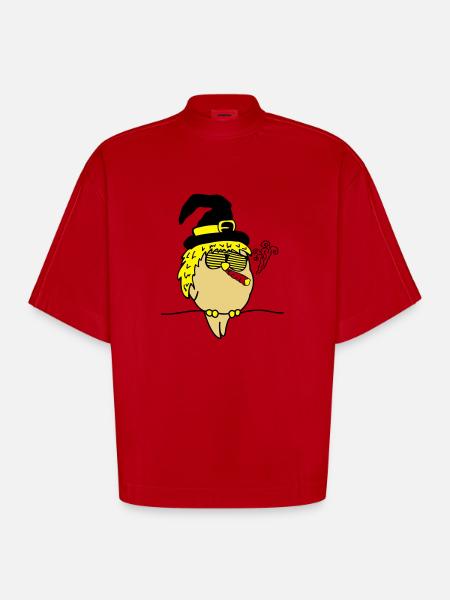 bird_witch_smoke_02 - Heavyweight Oversized Organic Boxy T-Shirt Made in EU - red
