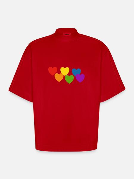 Rainbow hearts Pride - Heavyweight Oversized Organic Boxy T-Shirt Made in EU - red
