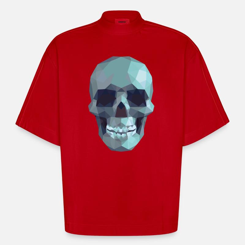 Low Poly Blue Skull – Geometrisch-Gotik-Stil - Heavyweight Oversized Organic Boxy T-Shirt Made in EU - Rot