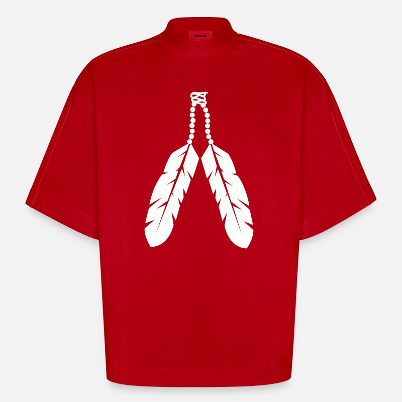 Conception de pendentif en plume autochtone - T-shirt bio épais oversize Boxy fabriqué en UE - rouge