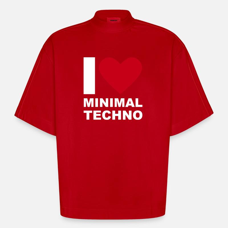 I LOVE MINIMAL TECHNO - T-shirt bio épais oversize Boxy fabriqué en UE - rouge