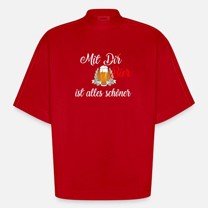Mit Bier / Bier / Trinken / Party - Heavyweight Oversized Organic Boxy T-Shirt Made in EU - Rot