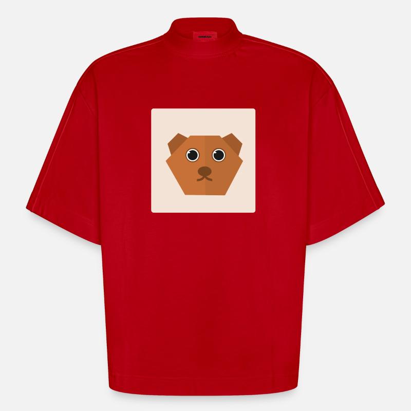 Bear Doodle Gift Idea - Heavyweight Oversized Organic Boxy T-Shirt Made in EU - red