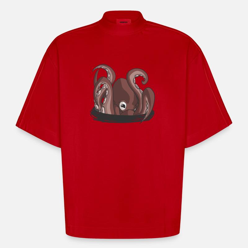 Der Beginn der Krake - Heavyweight Oversized Organic Boxy T-Shirt Made in EU - Rot