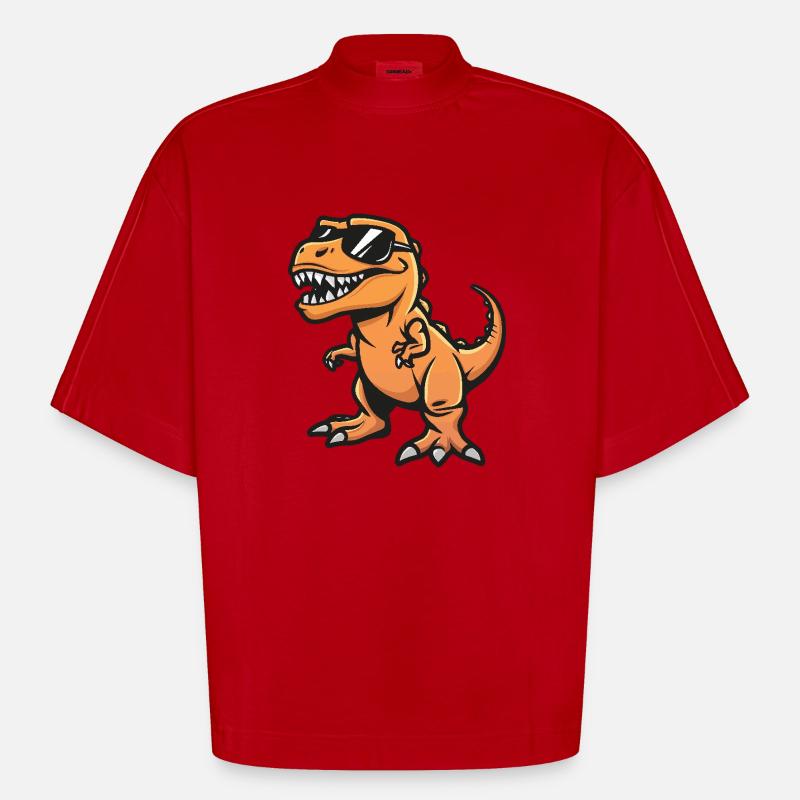 Dinosaur T-Rex Cool Comic - Heavyweight Oversized Organic Boxy T-Shirt Made in EU - red