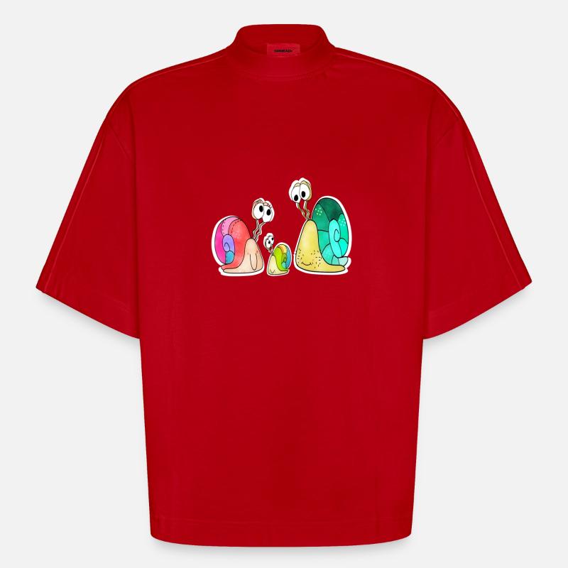 L’escargot avec un enfant - T-shirt bio épais oversize Boxy fabriqué en UE - rouge