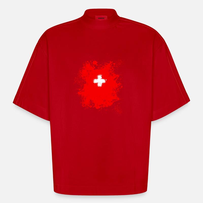 Schweiz Schweizer 1.August Stolz Geschenk - Heavyweight Oversized Organic Boxy T-Shirt Made in EU - Rot