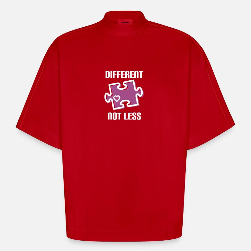 DIFFERENT - NOT LESS ! AUTISME - T-shirt bio épais oversize Boxy fabriqué en UE - rouge