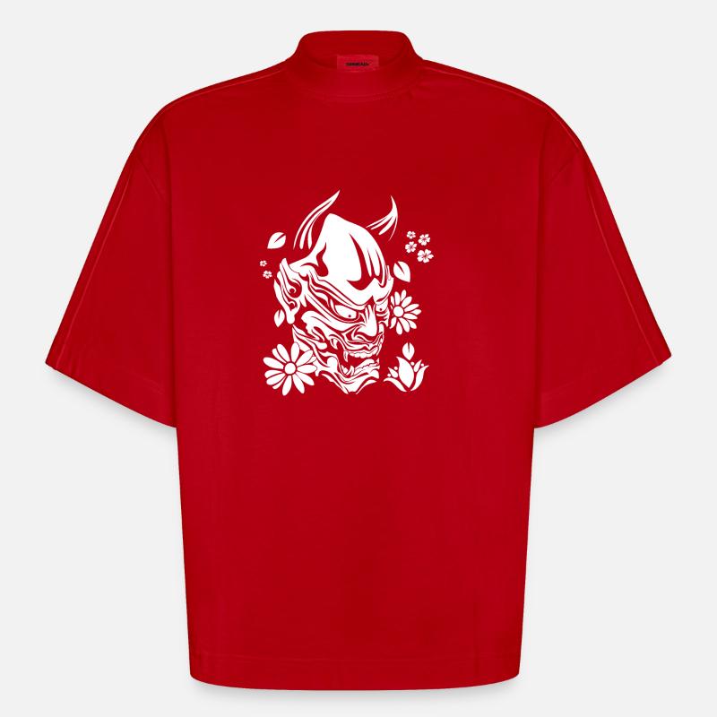 Devil with flowers knows - Heavyweight Oversized Organic Boxy T-Shirt Made in EU - red