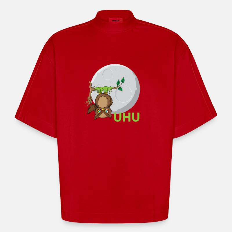 Uhu Eule Vogel Kleber - Heavyweight Oversized Organic Boxy T-Shirt Made in EU - Rot
