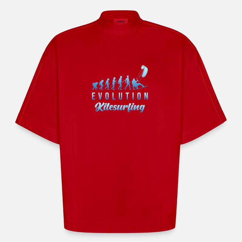 Kitesurfing Evolution - Heavyweight Oversized Organic Boxy T-Shirt Made in EU - red