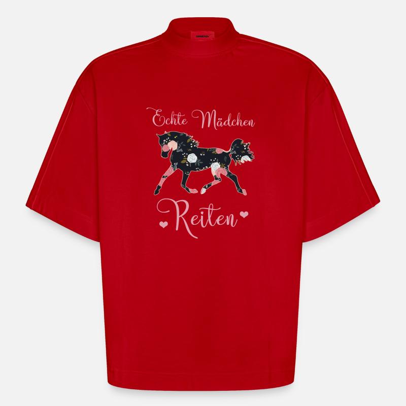 Echte Mädchen Reiten Pferde Geschenkidee - Heavyweight Oversized Organic Boxy T-Shirt Made in EU - Rot