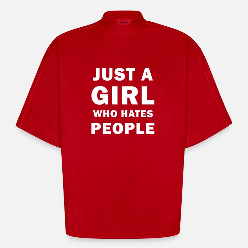 I hate people - Heavyweight Oversized Organic Boxy T-Shirt Made in EU - red