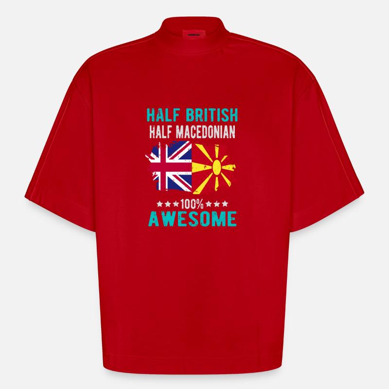 Half British Half Macedonian - Heavyweight Oversized Organic Boxy T-Shirt Made in EU - red