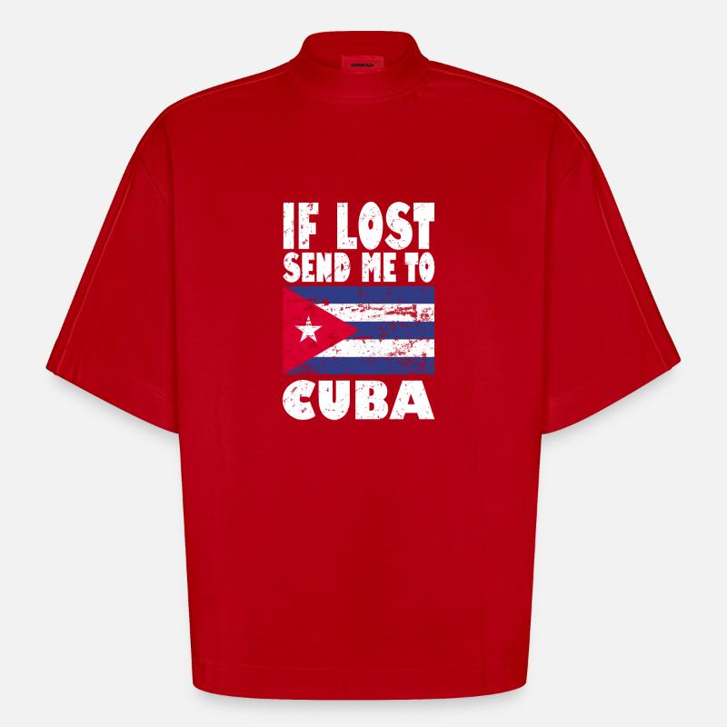 Drapeau de Cuba - T-shirt bio épais oversize Boxy fabriqué en UE - rouge