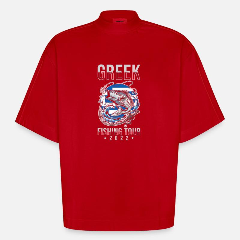Excursion de pêche grecque 2022 - T-shirt bio épais oversize Boxy fabriqué en UE - rouge