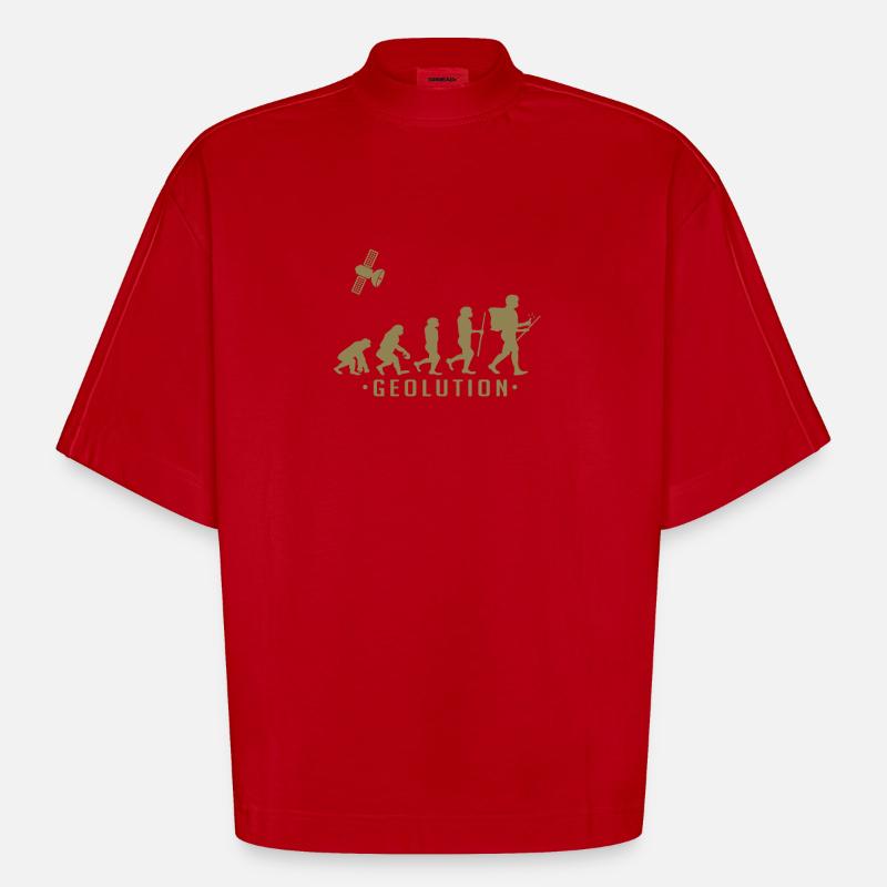 Geocaching evolution Shirt Geolution - Heavyweight Oversized Organic Boxy T-Shirt Made in EU - red