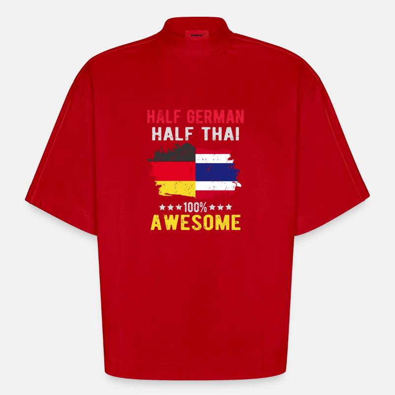 Half German half Thai - Heavyweight Oversized Organic Boxy T-Shirt Made in EU - red