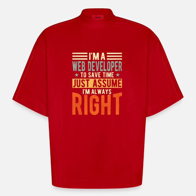 Web Developer - Heavyweight Oversized Organic Boxy T-Shirt Made in EU - red