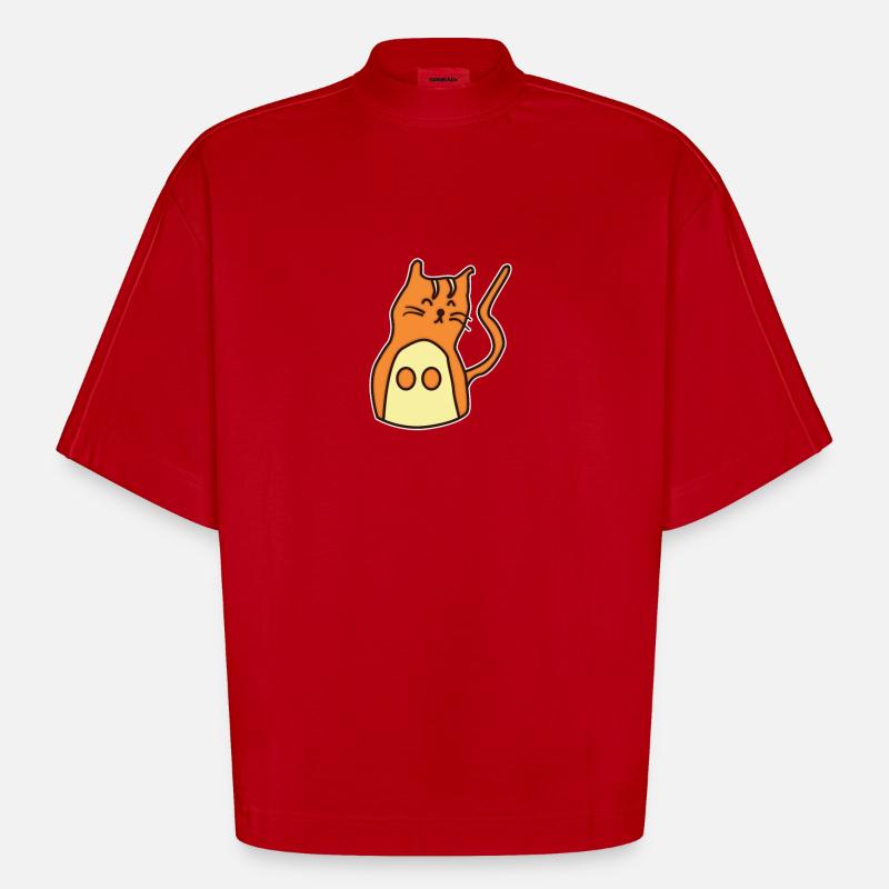 Chat dessiné à la main - T-shirt bio épais oversize Boxy fabriqué en UE - rouge