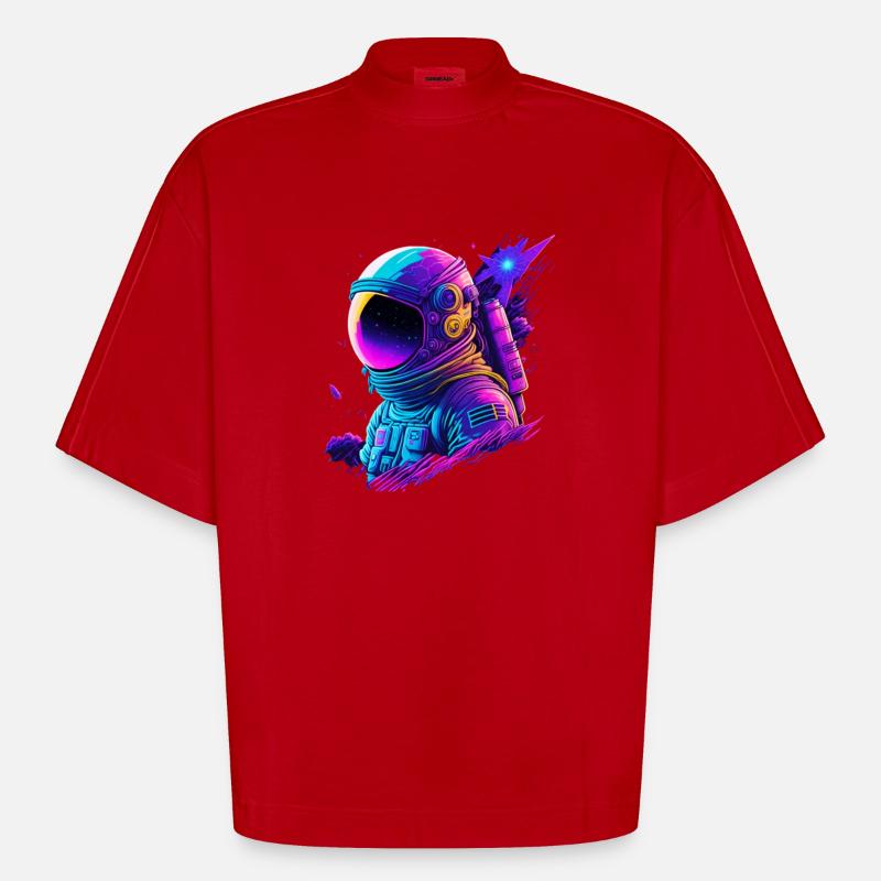 Synthwave Astronaute Space Explorer - T-shirt bio épais oversize Boxy fabriqué en UE - rouge