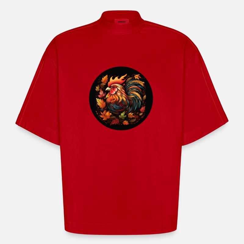 Poulet d’automne à partir de feuilles panachées - T-shirt bio épais oversize Boxy fabriqué en UE - rouge