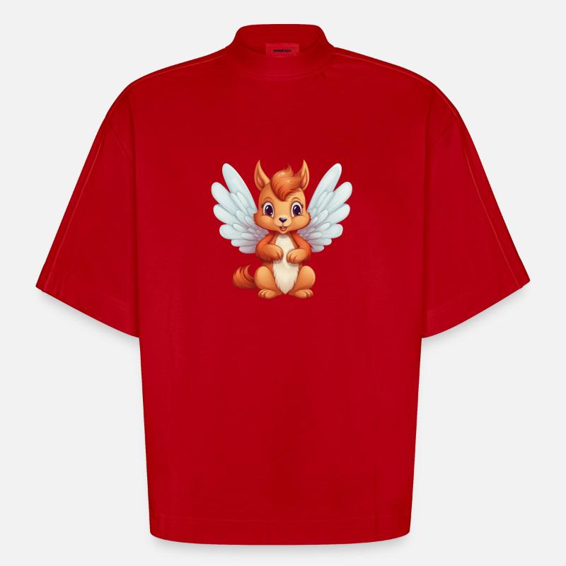 Süßes Eichhörnchen-Engel-Comic - Heavyweight Oversized Organic Boxy T-Shirt Made in EU - Rot
