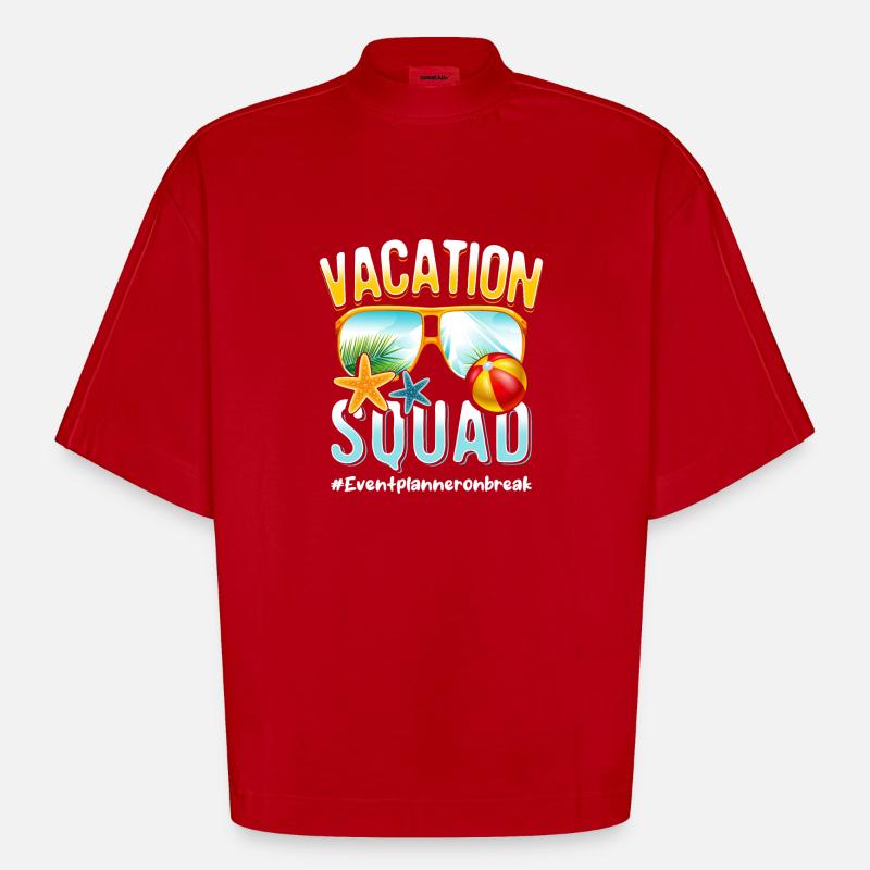 Eventplanner Vacation Squad #Eventplanneronbreak - T-shirt bio épais oversize Boxy fabriqué en UE - rouge