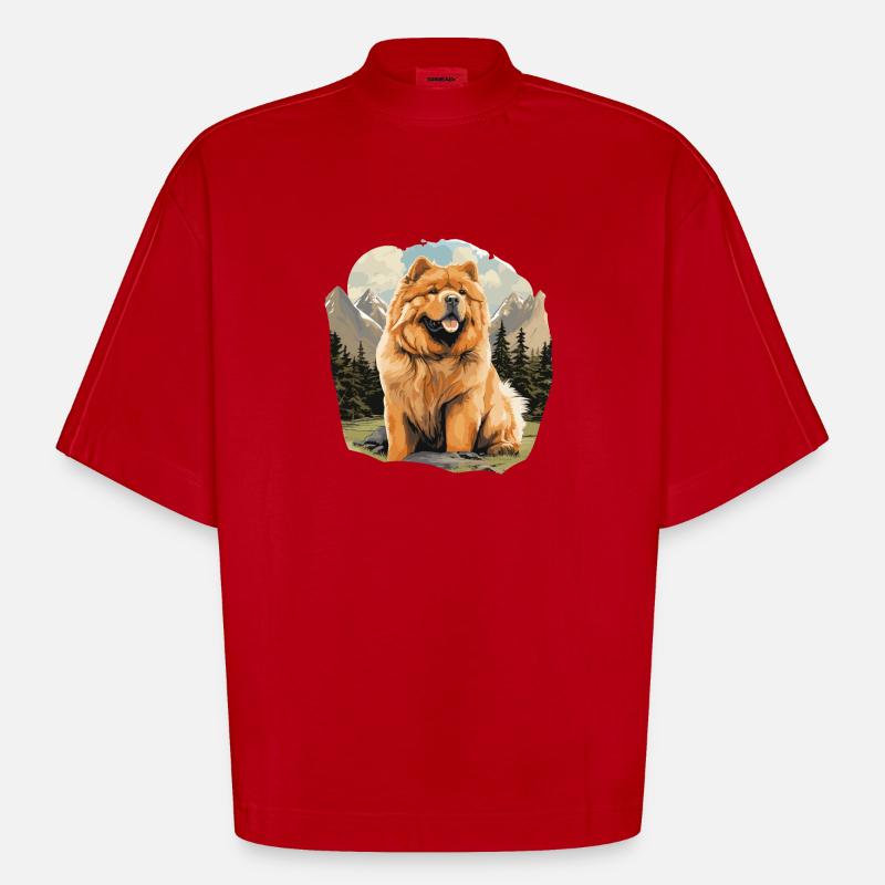 Chow Chow pour chien - T-shirt bio épais oversize Boxy fabriqué en UE - rouge