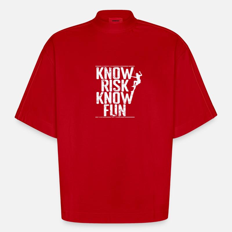 Know Risk Know Fun Bouldering - Heavyweight Oversized Organic Boxy T-Shirt Made in EU - red