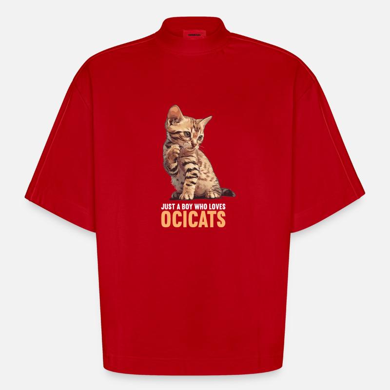 Ocicat Chaton Ocicat Chat - T-shirt bio épais oversize Boxy fabriqué en UE - rouge