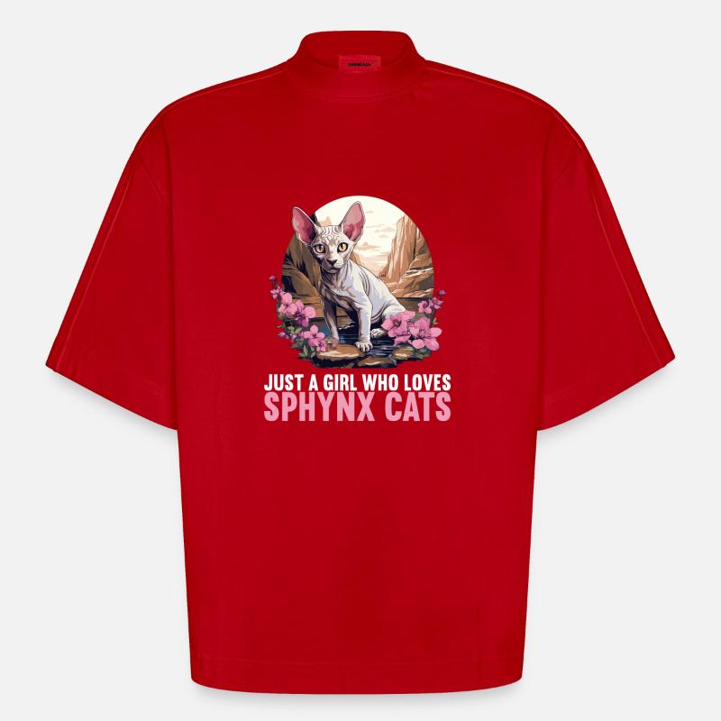 Chaton Sphynx Chat Sphynx - T-shirt bio épais oversize Boxy fabriqué en UE - rouge