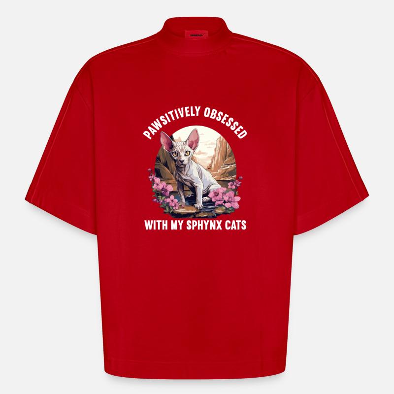 Sphynx Kitten Sphynx Cat - Heavyweight Oversized Organic Boxy T-Shirt Made in EU - red
