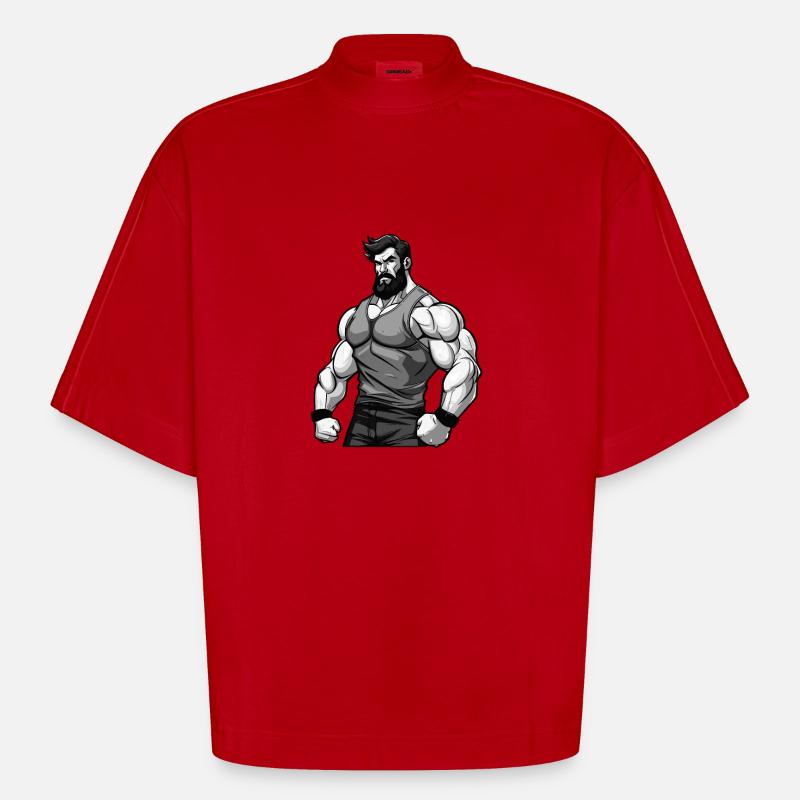 Workout Bodybuilder Muscles - Heavyweight Oversized Organic Boxy T-Shirt Made in EU - red