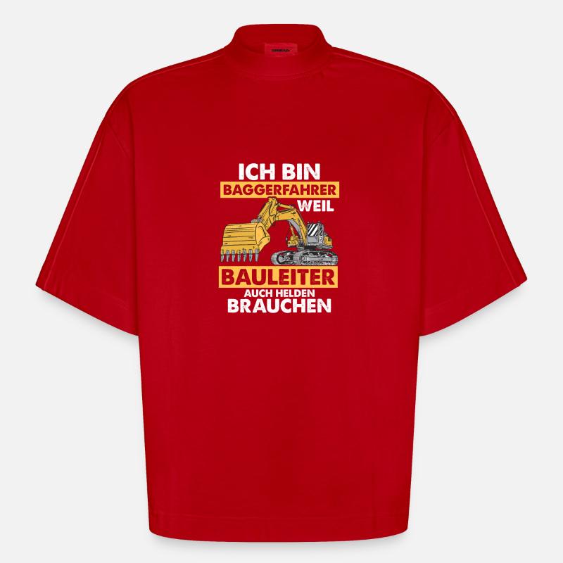 Ich bin Baggerfahrer Bau Bagger - Heavyweight Oversized Organic Boxy T-Shirt Made in EU - Rot