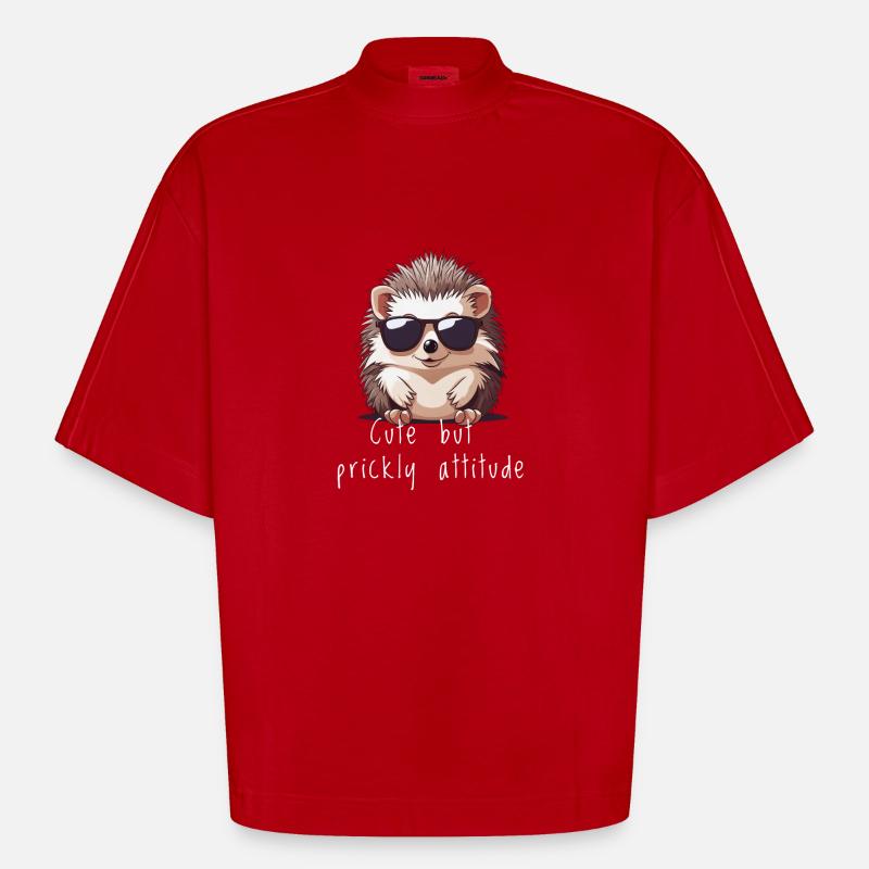 Hérisson mignon Cadeau hérisson mignon - T-shirt bio épais oversize Boxy fabriqué en UE - rouge