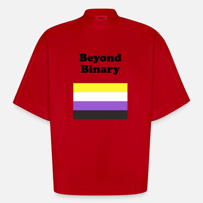 Non Binary Flag Beyond Binary - Heavyweight Oversized Organic Boxy T-Shirt Made in EU - red