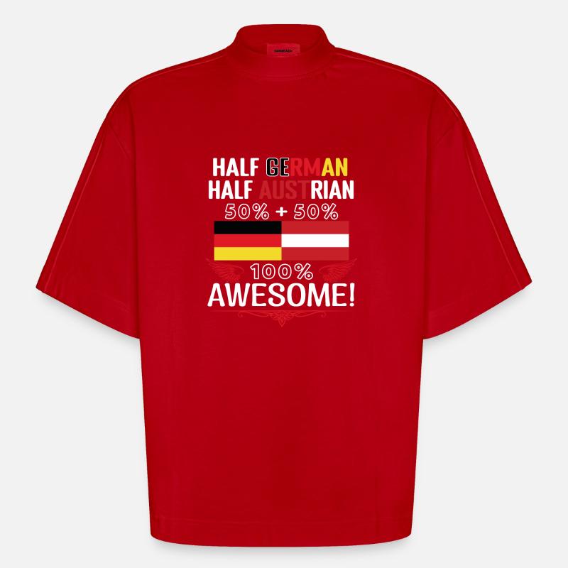 Half German, half Austrian - Heavyweight Oversized Organic Boxy T-Shirt Made in EU - red