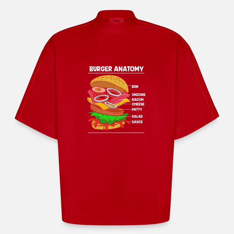 Cheeseburger Anatomie - Heavyweight Oversized Organic Boxy T-Shirt Made in EU - Rot