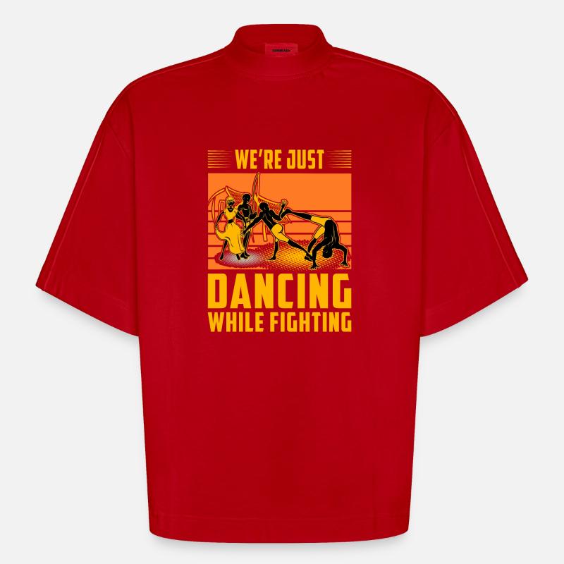 We're just dancing while fighting - Heavyweight Oversized Organic Boxy T-Shirt Made in EU - red